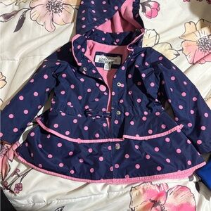 London Fog Navy and Pink Polka Dot Raincoat